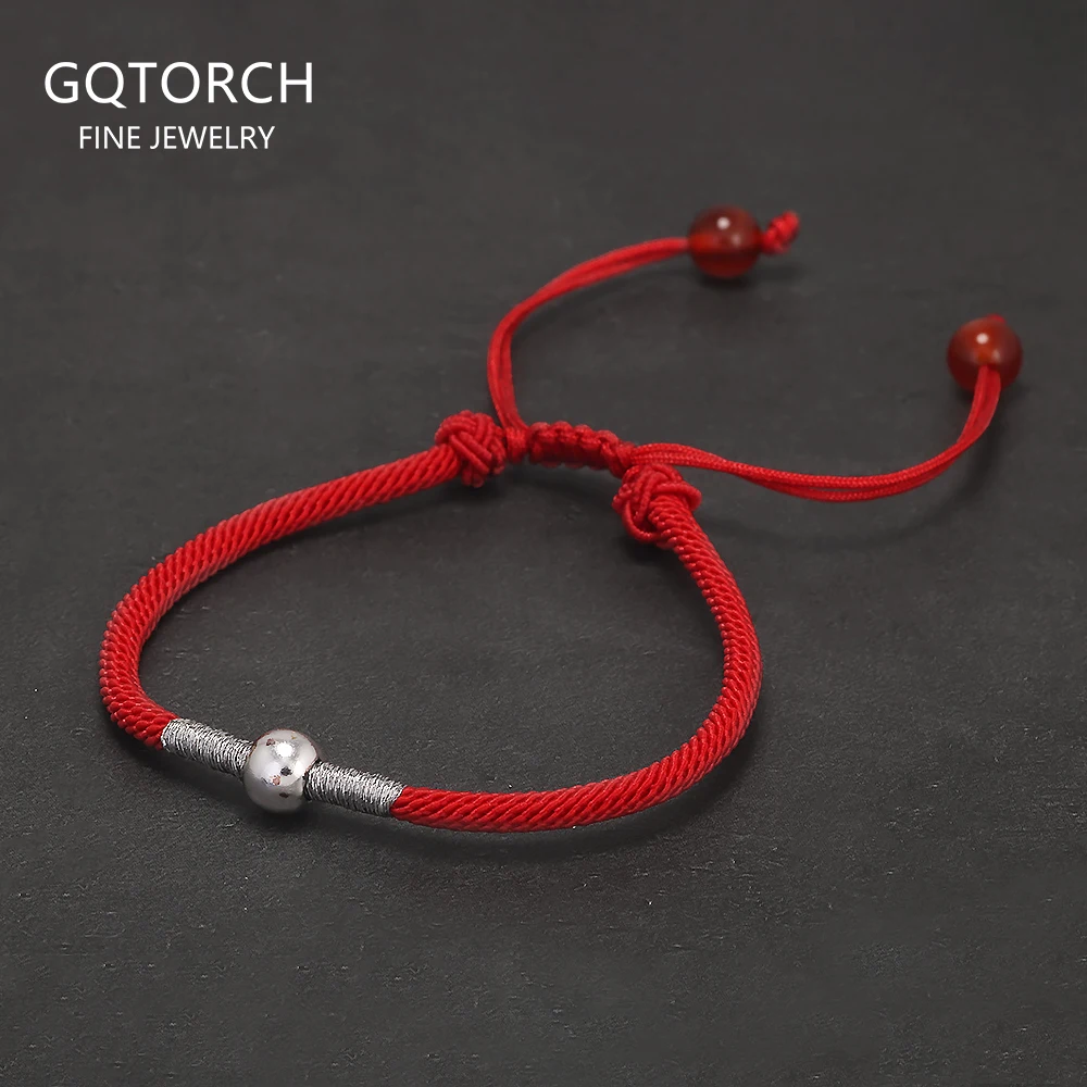 

999 чистый серебряный браслет из бисера Lucky Red Charm из веревки, плетеный браслет ручной работы на веревке, браслет дружбы, регулируемые модные украшения