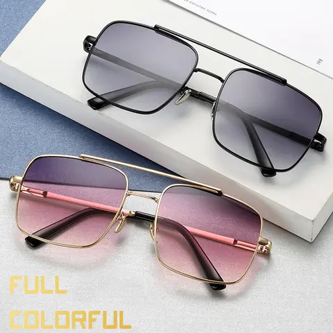 브리지 메탈 더블 빔 스퀘어 선글라스, 럭셔리 브랜드 안경, 투명 렌즈, 남성 쉐이드 미러, UV400