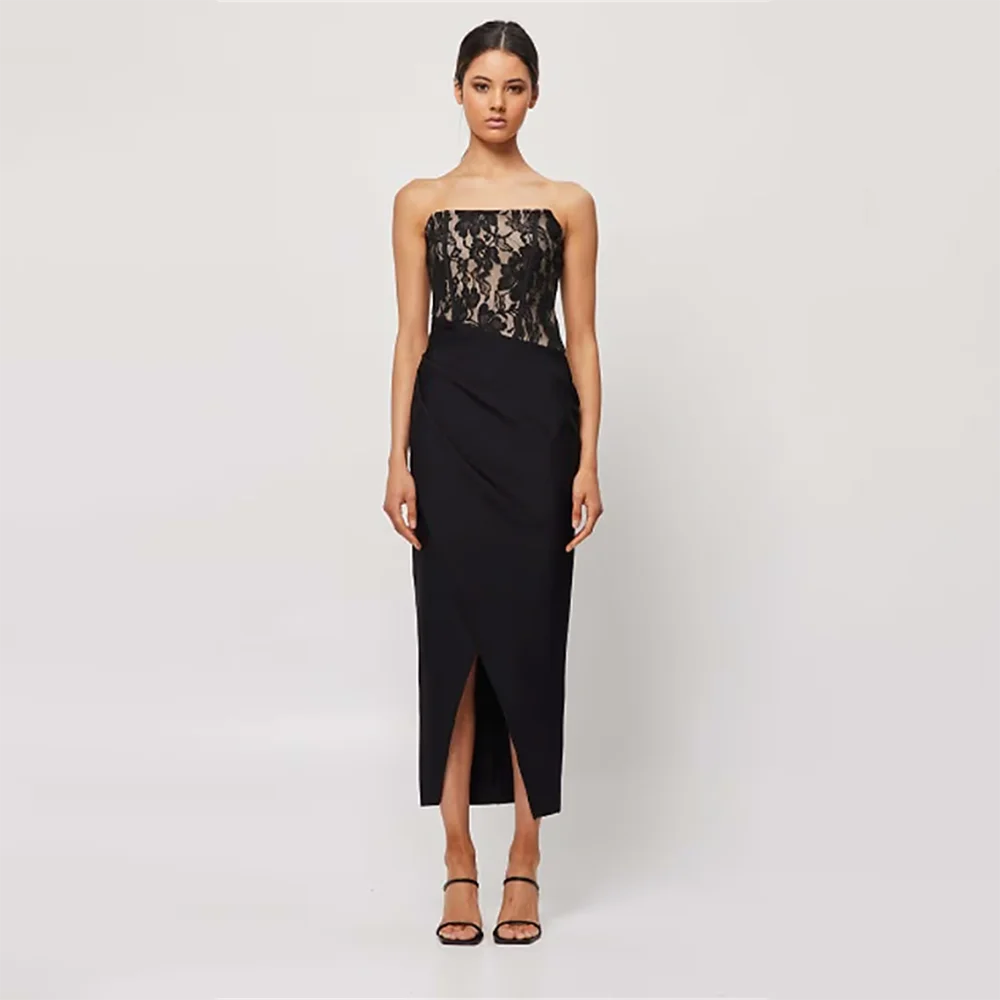 

Вечернее платье Кружевное без бретелек с открытой спиной Прямые плиссированные платья для выпускного вечера Вечернее платье для свадебного гостя Коктейльное мероприятие