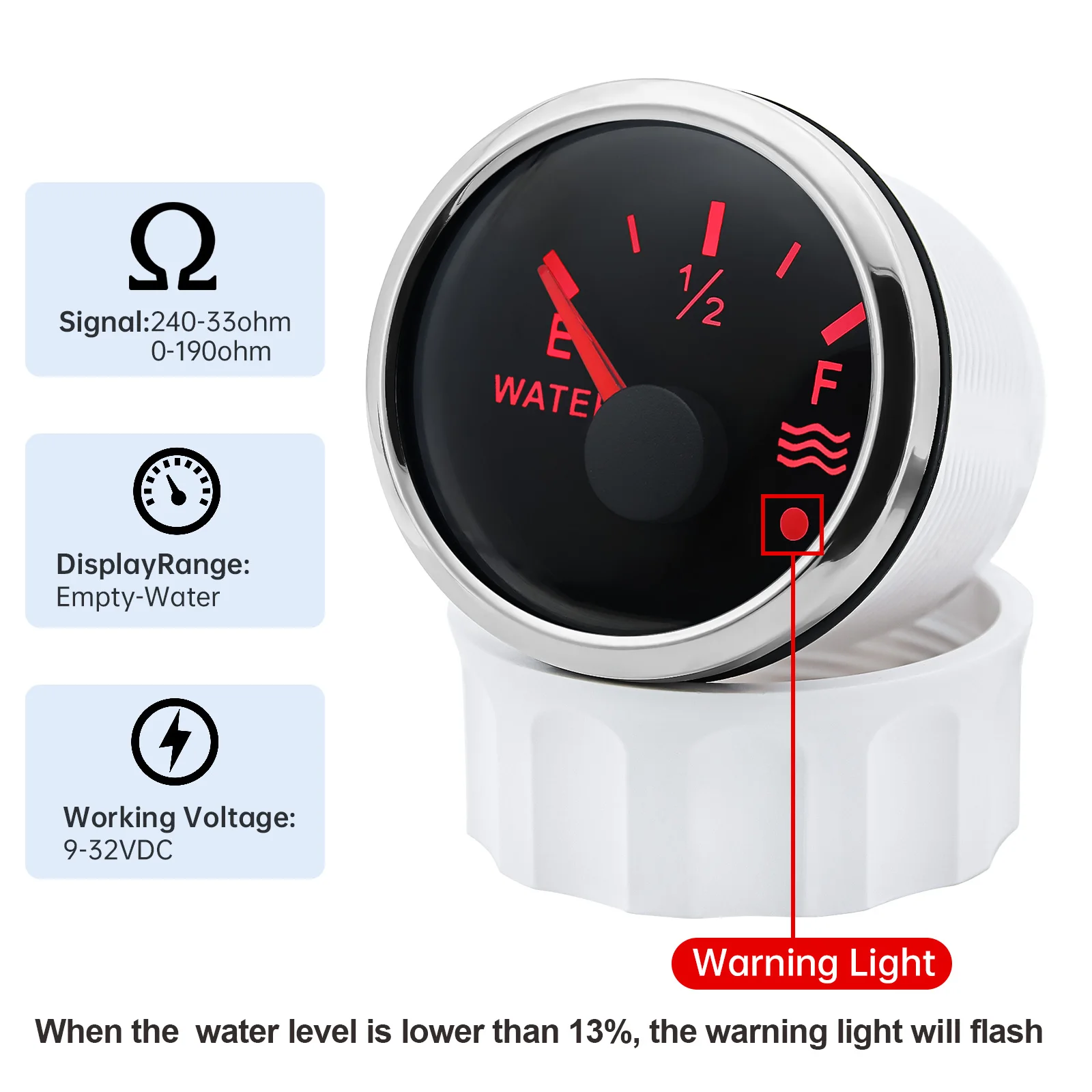 Auto- und Boot-Booster-Alarmanzeige 2'' 52mm Öldruckmesser Wasserstandsmesser Kraftstofftemperatur 12V 24V Voltmeter Zubehör Messgerät – Detail 21