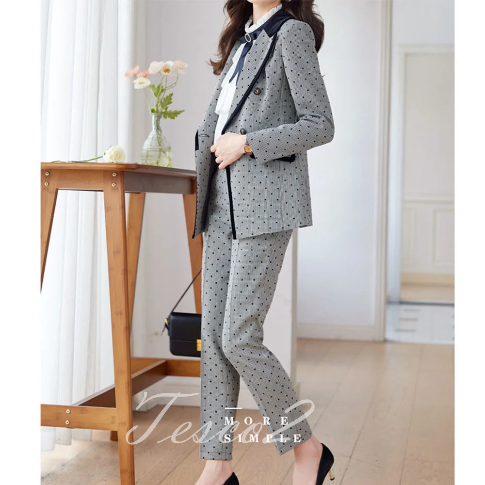 Tesco Grey Suit Sets Women's Casual Suit Blazer Trousers Black Bot Cute Female Pantsuit For Party Women 2 Piece ropa de mujer