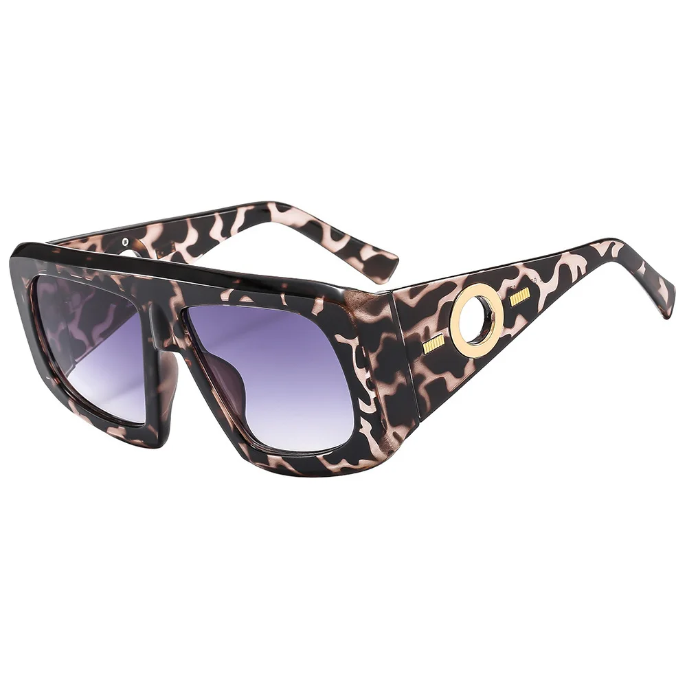 

Retro Luxury Leopard Print Gradient Square Women Sunglasses Y2K Brand Contrasting Color Frame Wide Leg Design Men Glasses UV400