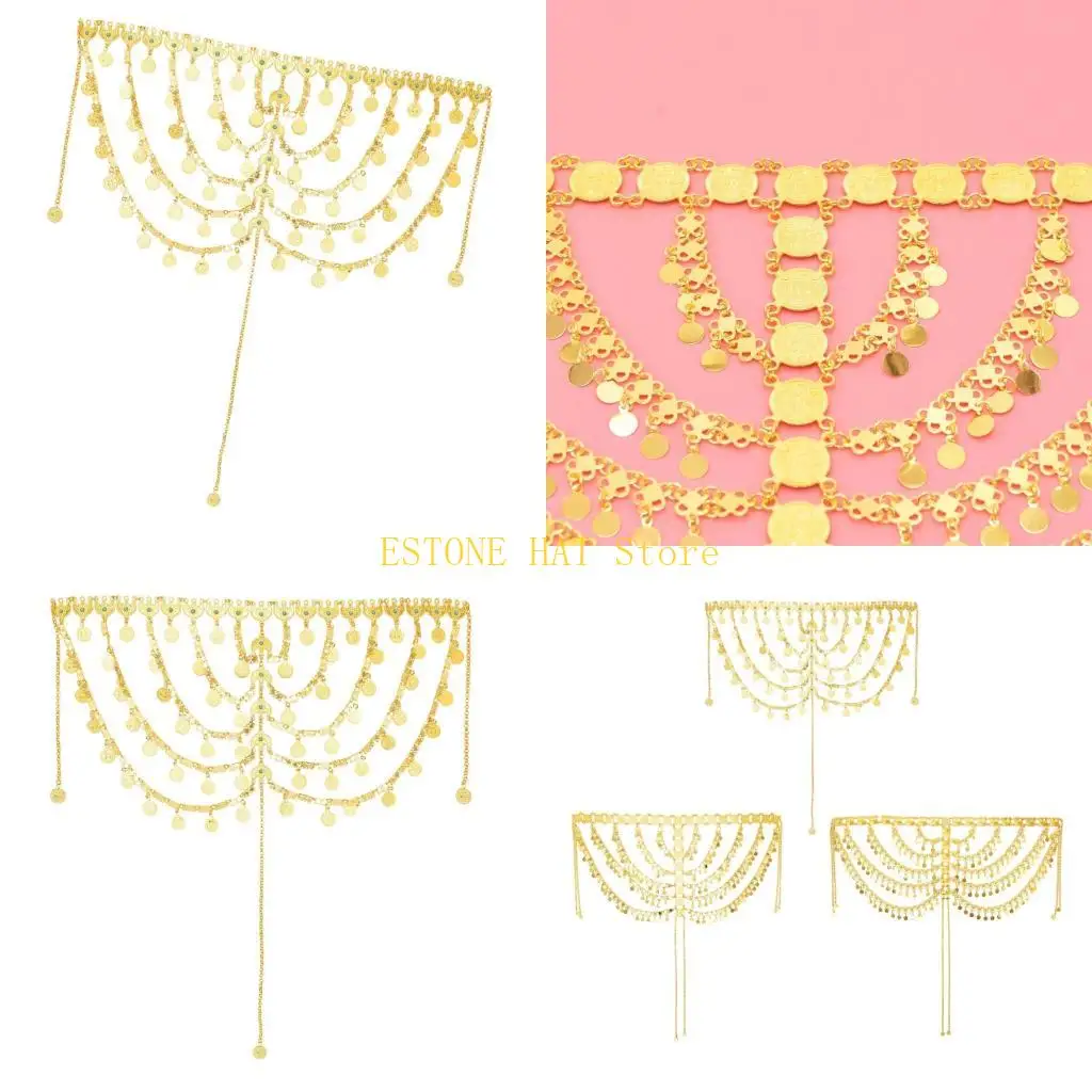 

49MF Secure Fit Arabic Coin Hair Chain Headwear Stays In Place During Dance Activity