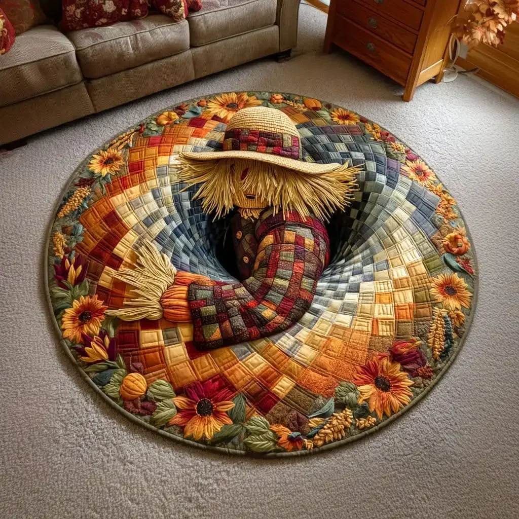 3D Illusion Rug Halloween Eyeball Tunnel Hole Effect Orange Black Checkered Print for Living Room Decor