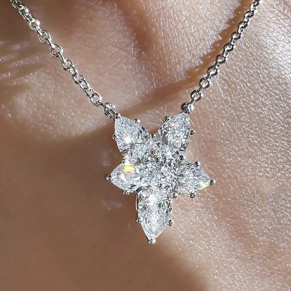 14k Gold White Necklace  5pcs Pear Cut IGI Lab Grown Diamond Dainty Necklace Pendant ﻿ view 3
