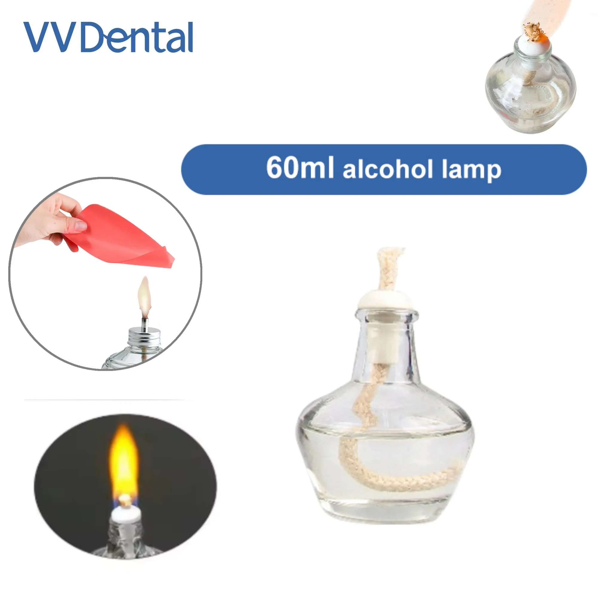 VV Dental 60ml Alcohol Lamp for Burner Lamp Burning Glass Lab Equipment with Thickening Glass Bottle Dentist Tool