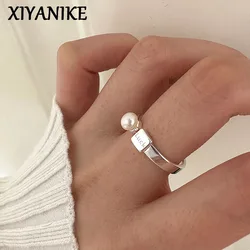 XIYANIKE Luck Letter Pearl Cuff Finger Rings For Women Girl Elegant Fashion New Jewelry Lady Gift Party Wedding anillos mujer