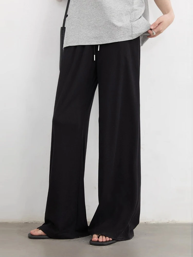 شيك فين النساء السراويل الصلبة فضفاضة عادية عالية الخصر مرونة الخصر السراويل الرباط واسعة الساق الإناث بانت للمرأة صيف 2025