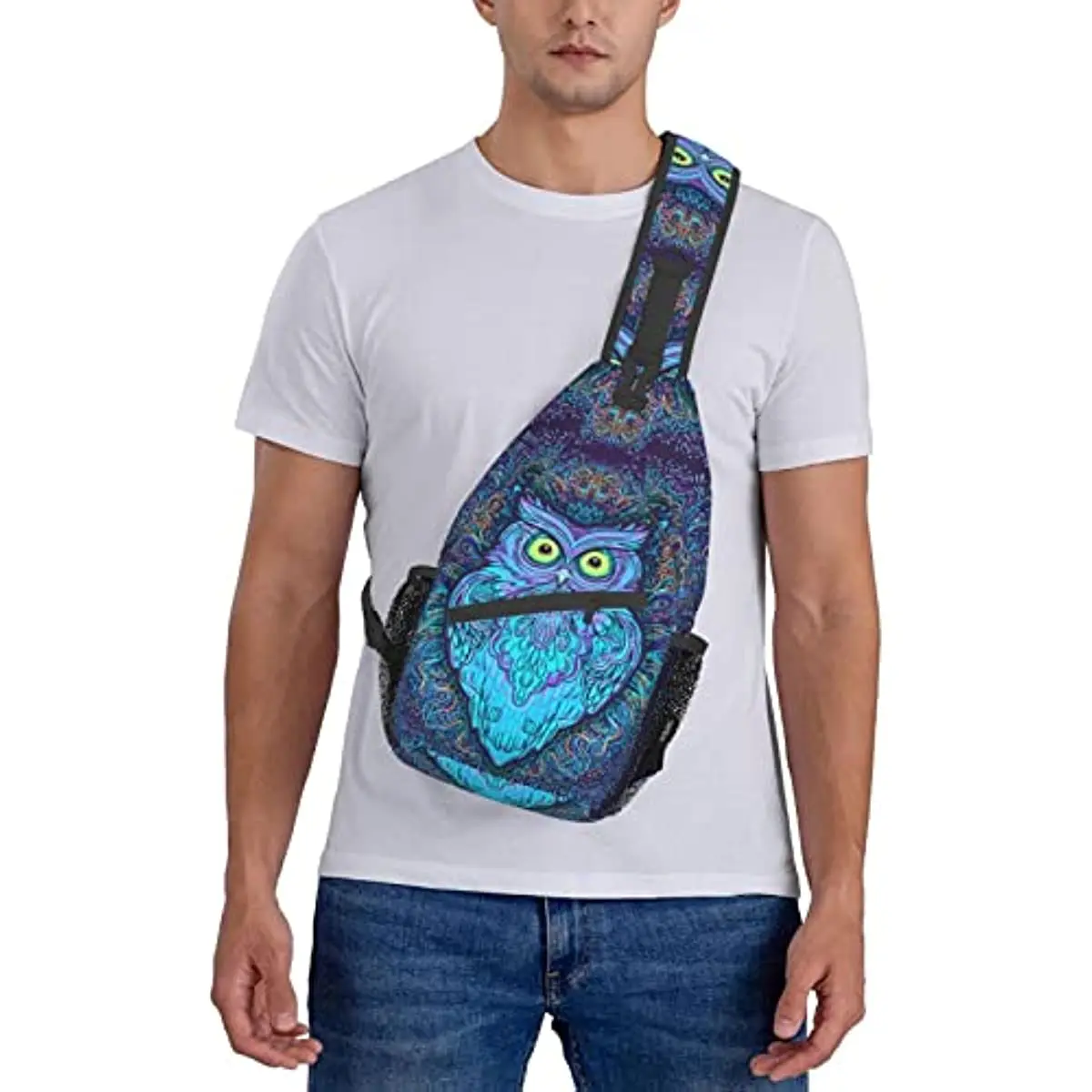 Oil Painting Owl Sling Bag Hiking Travel Backpack Waterproof Adjustable Daypack Crossbody Shoulder Chest Bag for Women Men