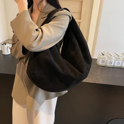 Large Faux Suede Hobos Bags Women Solid Black Packages Winter Autumn Big Handbags Lazy Style Designer Female Casual Totes Bags