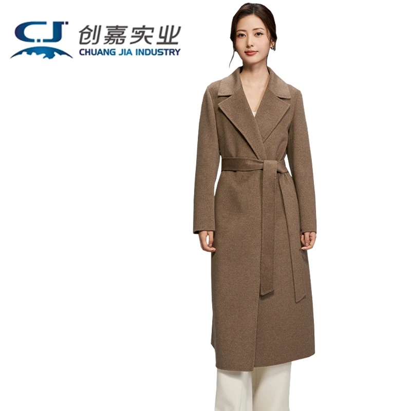 Double-sided Cashmere Women's Coat Autumn Winter Red Wool Lace-up Coat Temperament Simple Elegant Business High-end Women's Wear