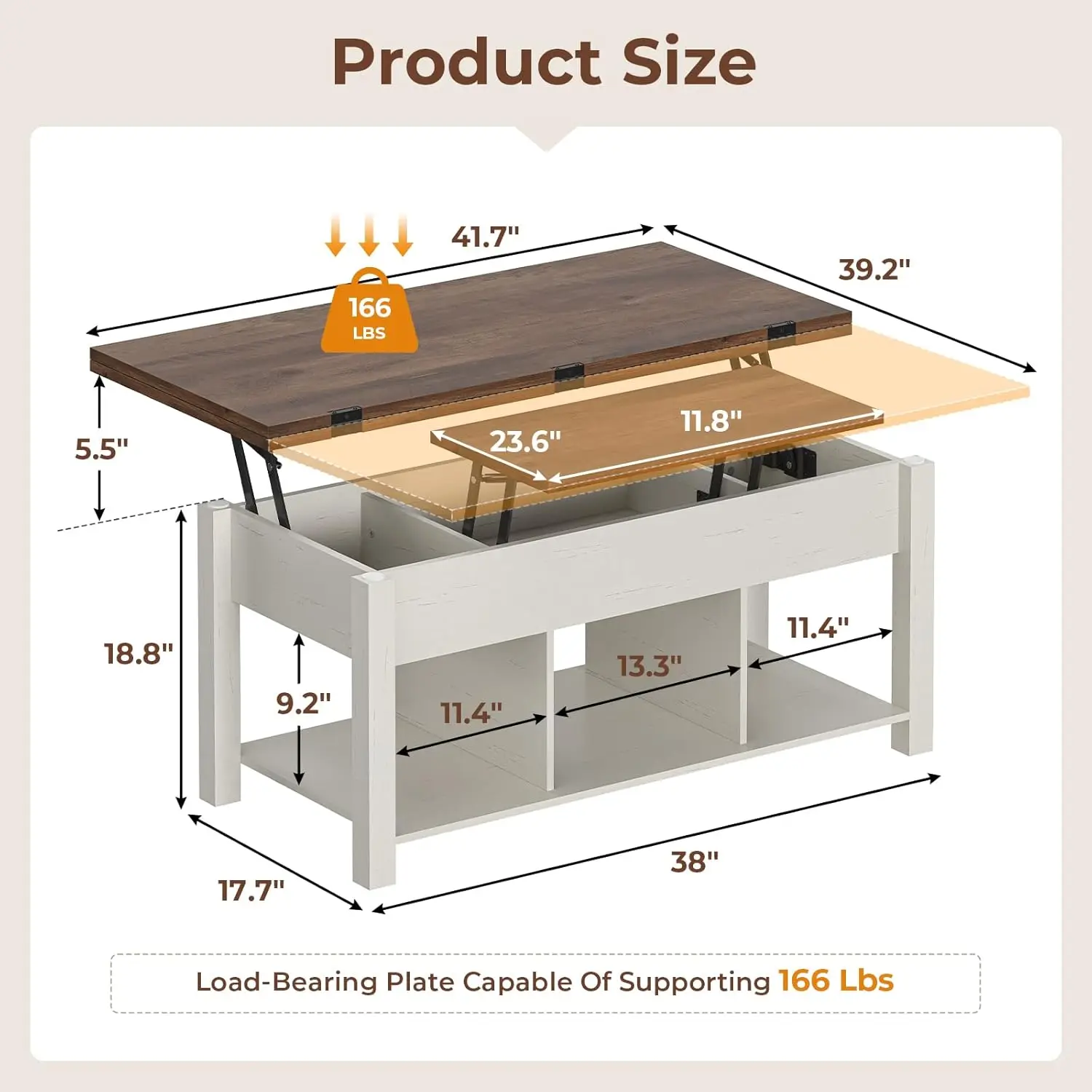 Lift Top Coffee Table for Living Room, 4 in 1 Coffee Table with Storage, Modern Farmhouse Wood Coffee Tables with Storage