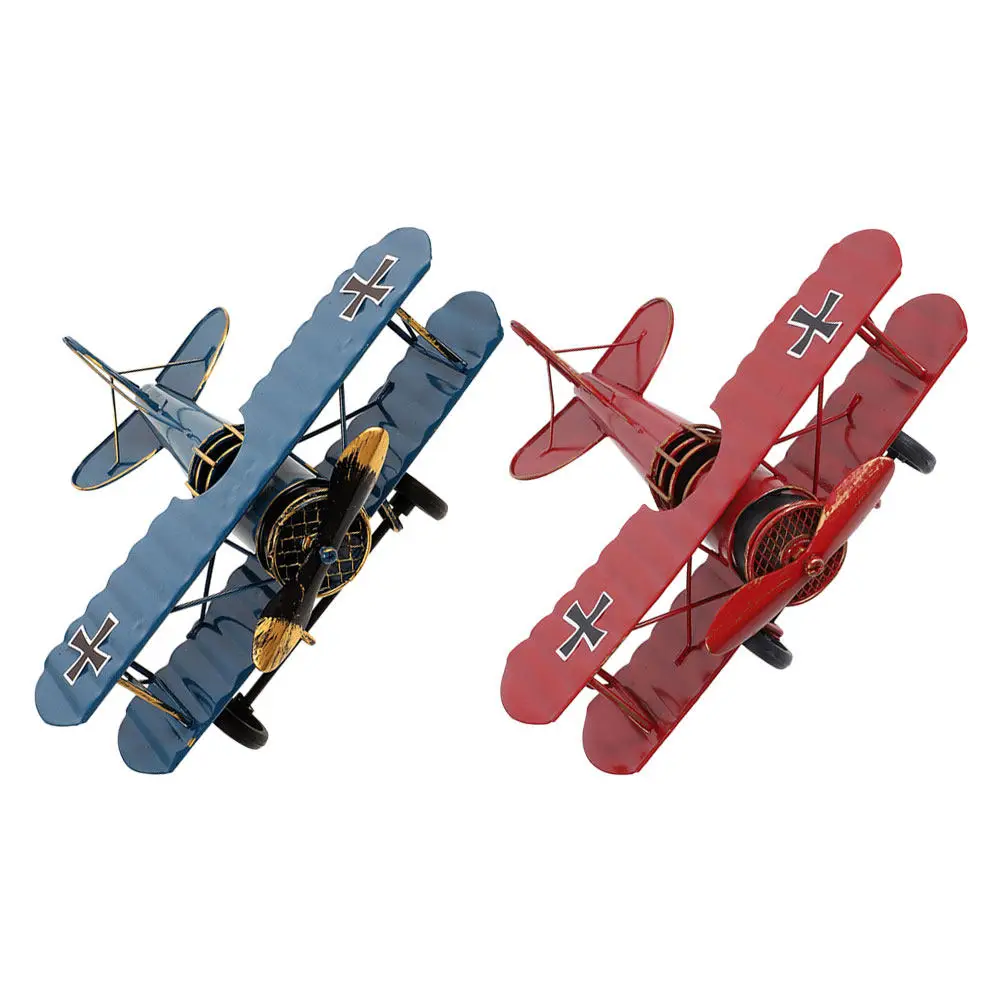 2pcs Iron Airplane Vintage Aircraft Retro Metal Plane Desktop Decoration Biplane Office Home Decor Mini Aircraft Metal