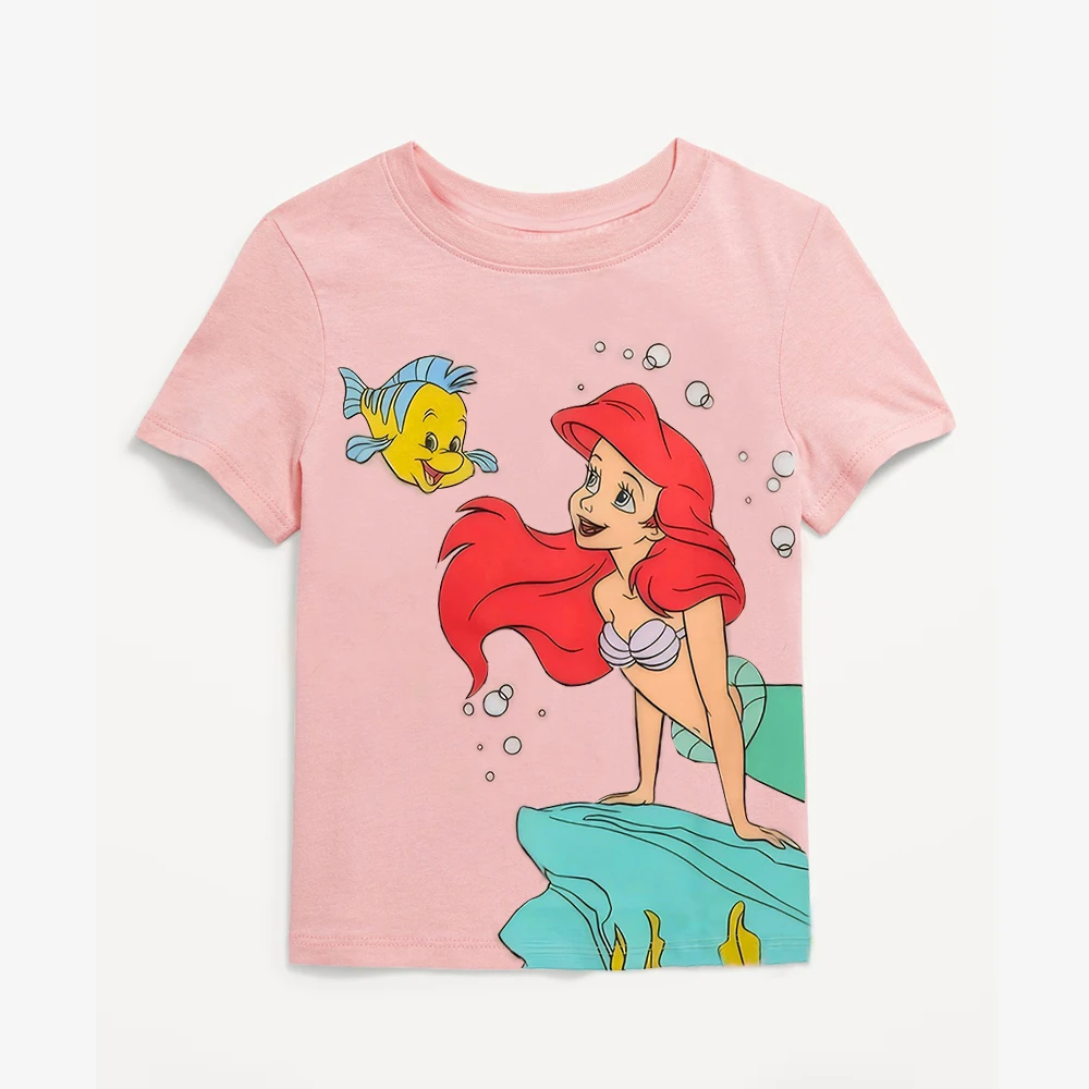 Disney Ariel Baby Girl Tops Tees Summer Kids Tshirts Children\'s Casual Sports Suit Short Sleeve Baby Girl Clothes