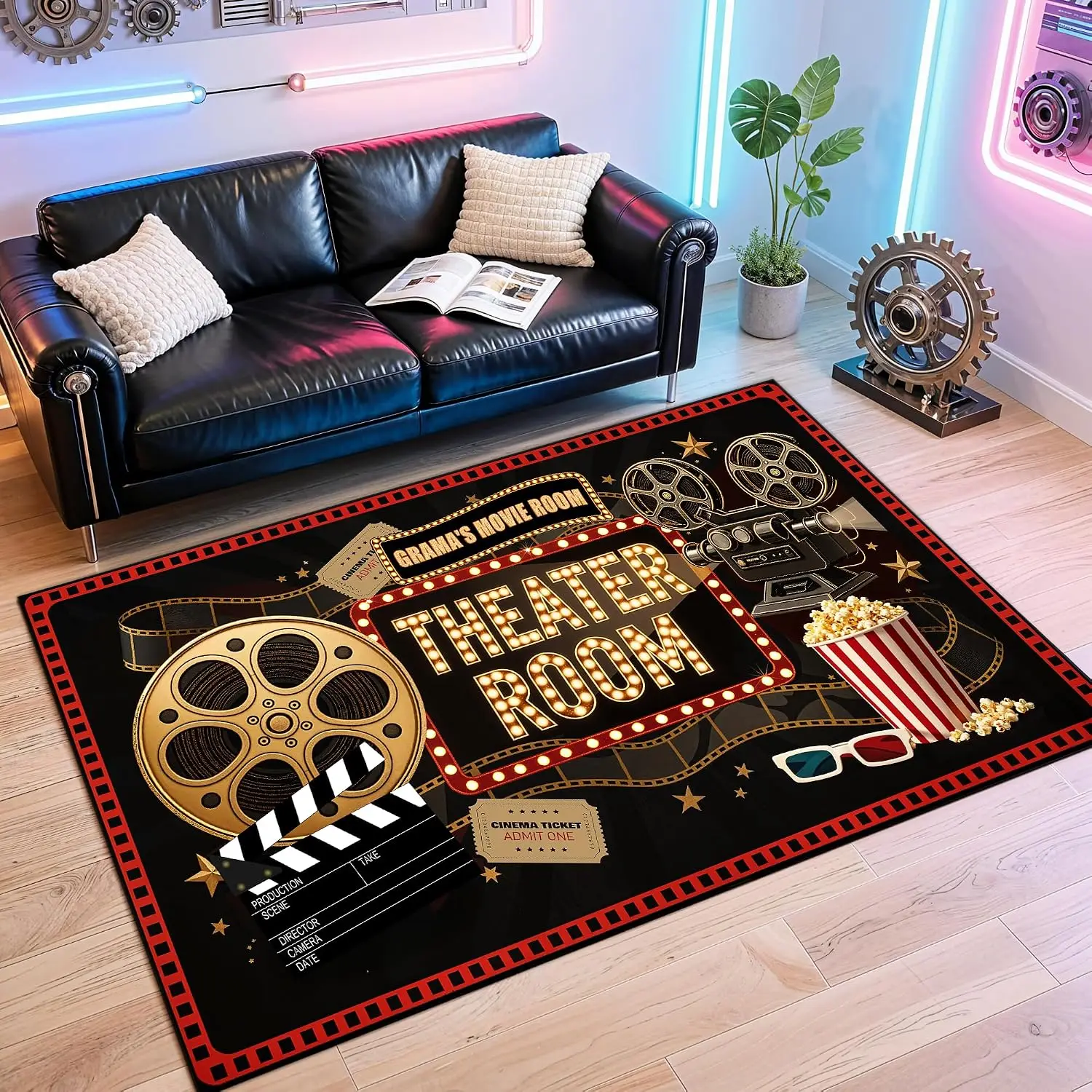 Custom Cinema Area Rug, Soft Non-Slip Carpet for Home Theater Living Room, Cinematic Vibe Decor Floor Mat