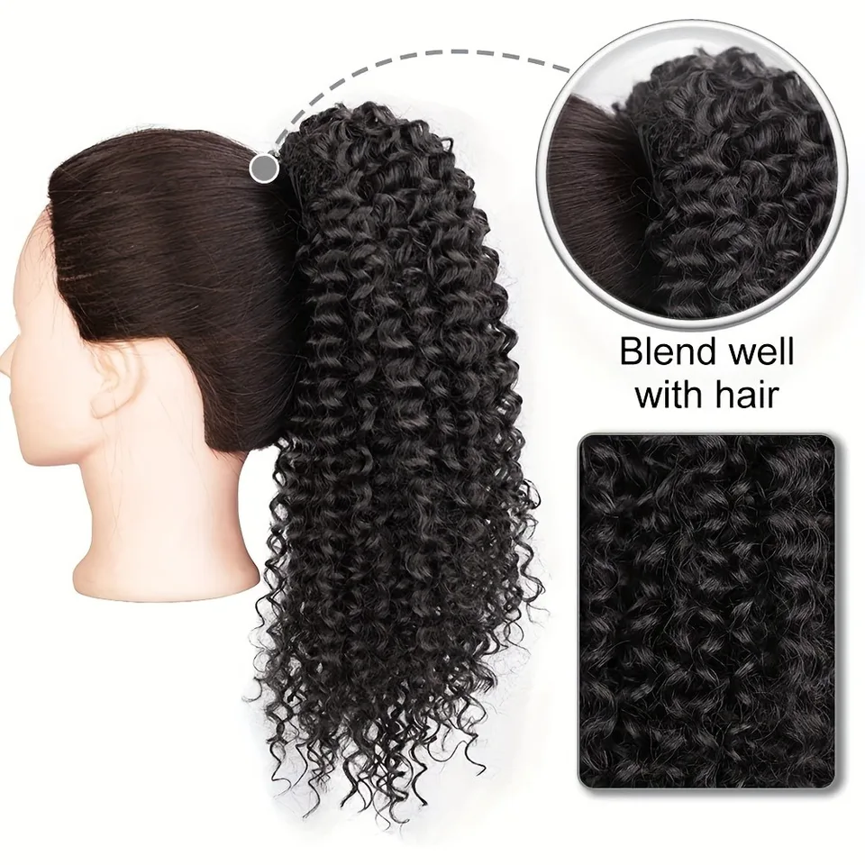Extensión de cola de caballo sintética corta y elegante de 10 pulgadas para mujer, diseño esponjoso con cordón, sintético de alta temperatura 4