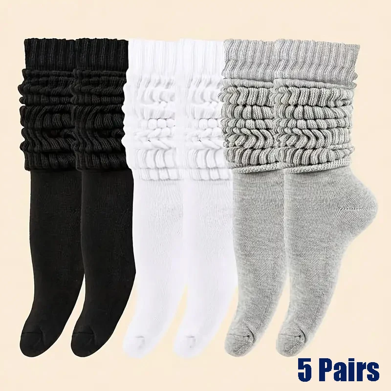 

5Pairs Women's and Men's Pile Socks For Warmth Autumn And Winter Black White Gray Solid Color Trendy European and American Long