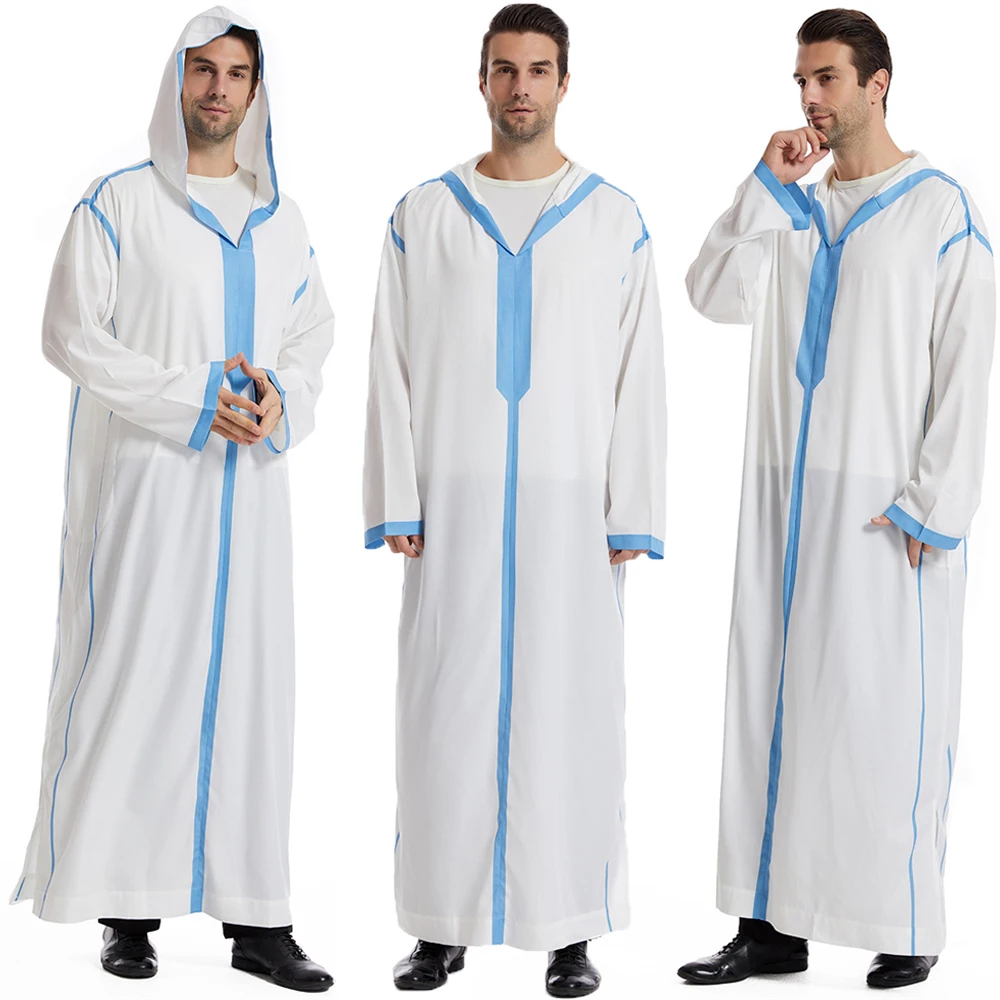 Dubai Saudi Abaya Uomo Musulmano Jubba Thobe Abito Eid Con Cappuccio Turchia Arabo Abito Caftano Abbigliamento Islamico Caftano Medio Oriente Abaya