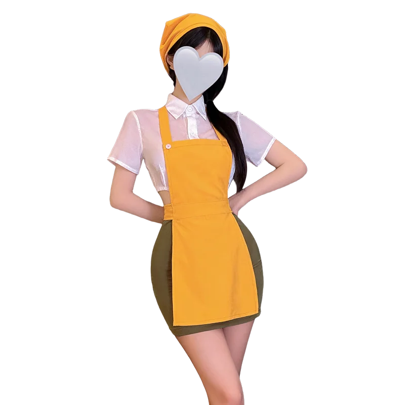 

Seductive American StyleCafe Waitress Cosplay Outfit, Sheer Crop Top Apron Set Elegant Intimate Nightwear for Romantic Evenings