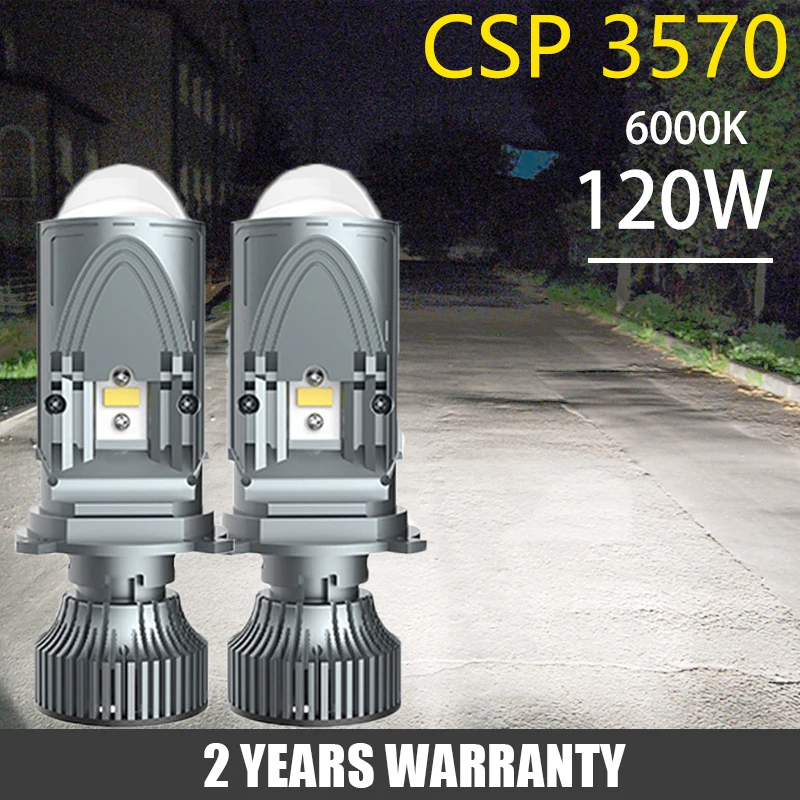 

120W 30000LM Super Bright Car LED Headlight H4 Auto 9003/HB2 12V 24V Mini Projector Dual Lens High Low Beam Light Bulb