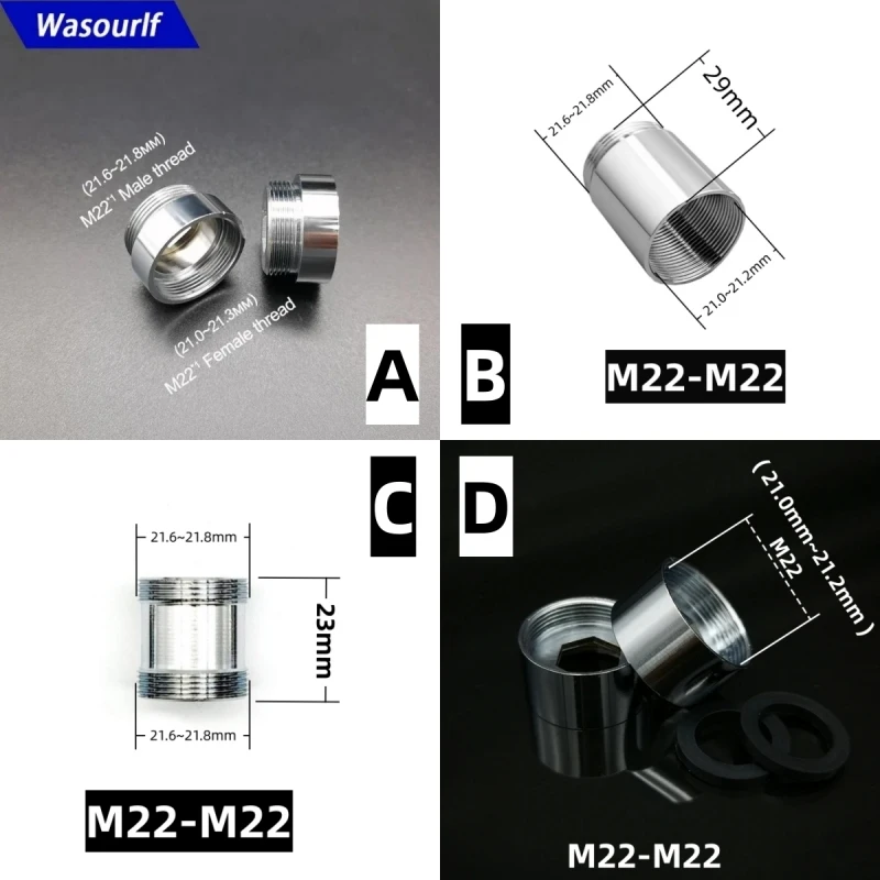 Outer Adapter M22 Female Male Thread Transfer 22mm  M22*1 External Connector Shower Bathroom Kitchen Brass Faucet Accessories