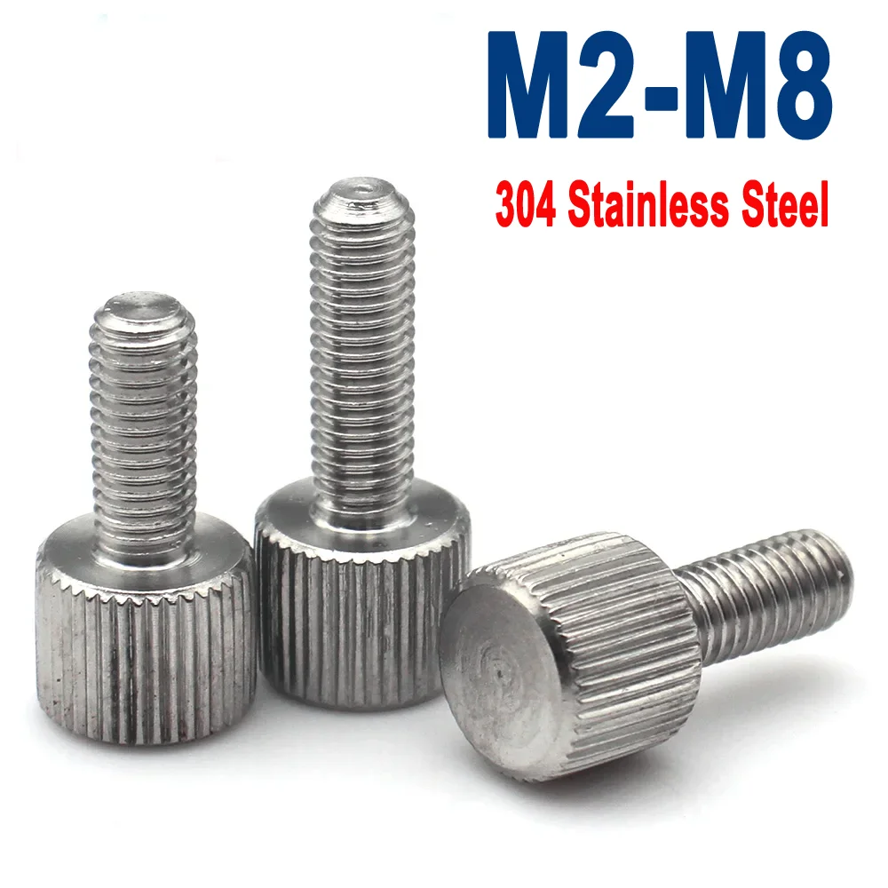 

5-20pcs M3 M4 M5 M6 M8 304 Stainless Steel Knurled Thumb Screws Round Head Flat Head Hand Tighten Bolts Knurled Grip Screws
