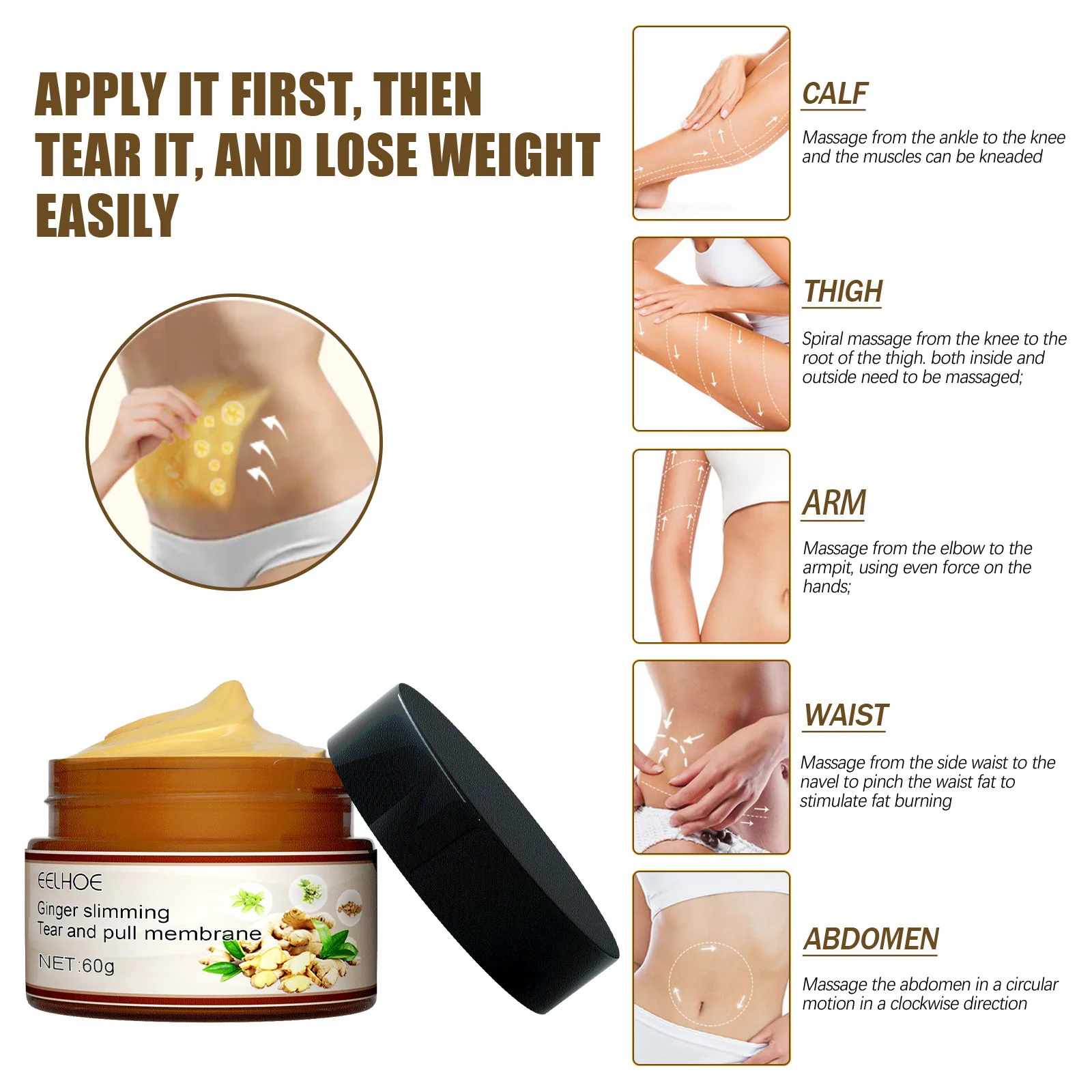 Ginger Anti Cellulite Cream Slim Waist Abdominal Cellulite Removal Tighten Arms Belly Fat Burner Anti-Aging W-eight Loss Product