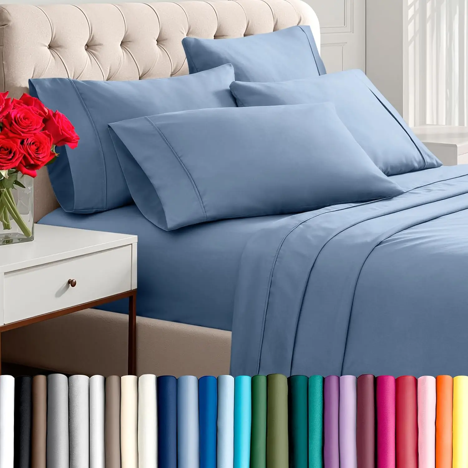 

Hotel Luxury Queen Sheet Set, Extra Soft - 6 Piece Set - Deep Pockets - Easy Fit - Cooling