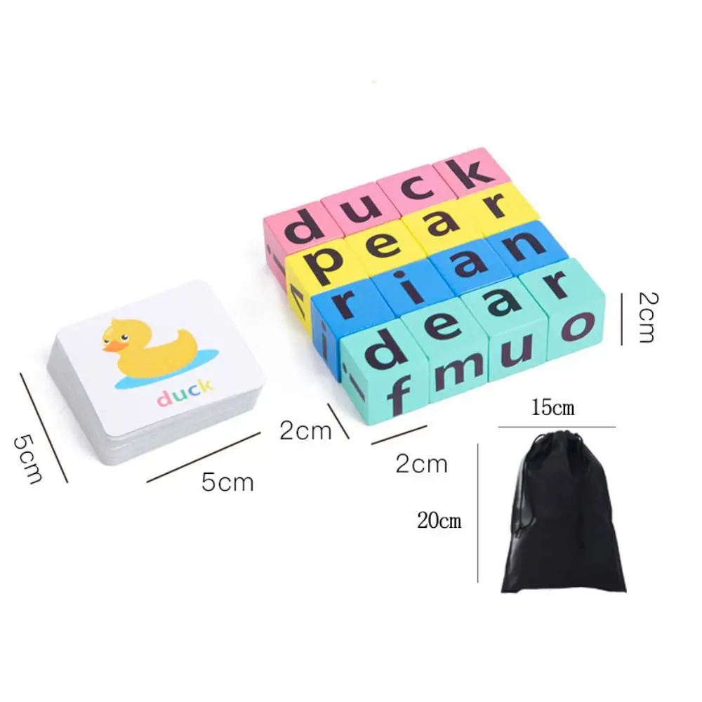Carte flash in legno Gioco di abbinamento Gioco di ortografia delle parole Gioco di puzzle Parole inglesi Gioco di ortografia dell'alfabeto Blocco di ortografia delle lettere