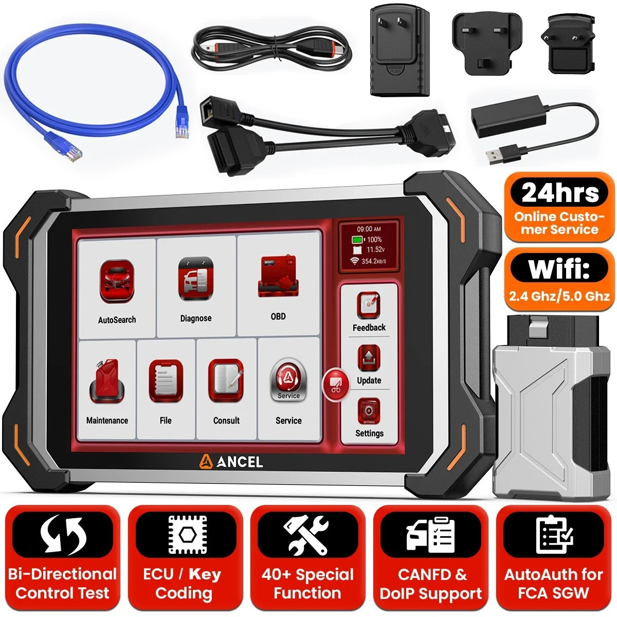 

ANCEL DS600 BT Автомобильный двунаправленный сканер Инструмент для всех систем IMMO ECU Диагностика кодирования ключей CAN-FD FCA Auto 35+ Считыватель кодов обслуживания