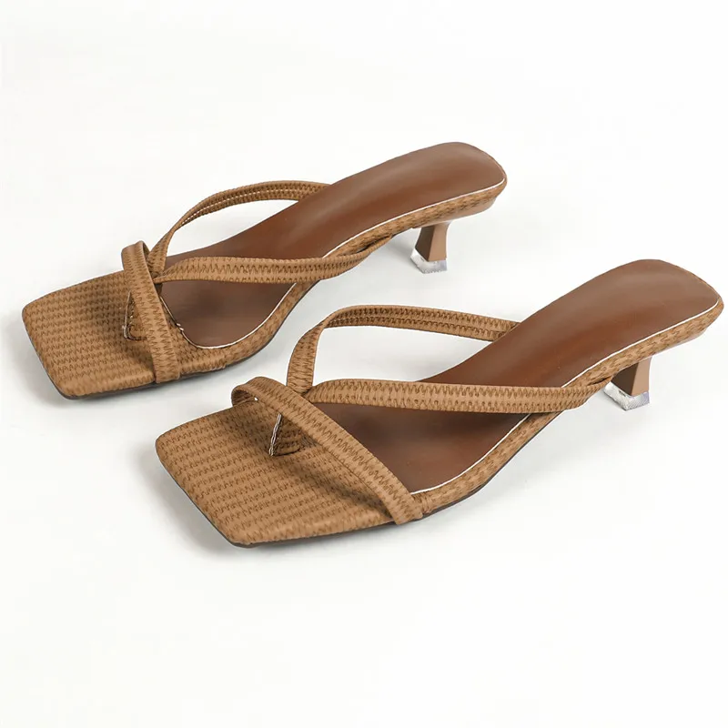 2024 new Lai flip-flops thin heels luxury designer square toe sandals elegant women's shoes