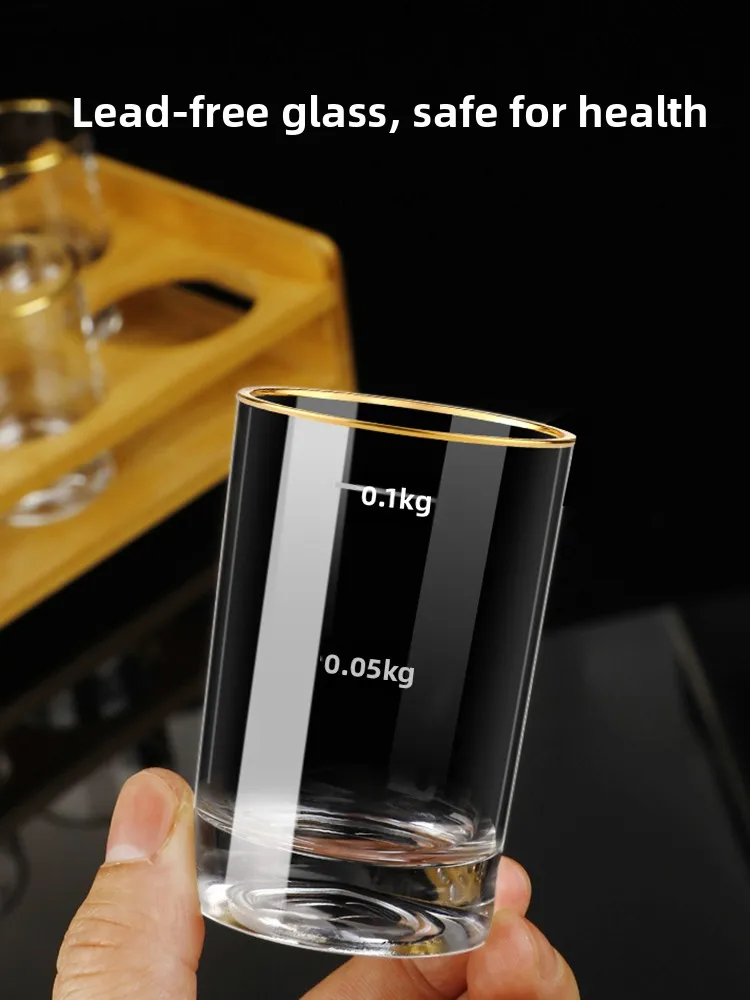 Creative Gold-Embellished Glass White Wine Cup Liquor Server Home Bar Set with Scale Shot Glasses European Style Crystal Glasses