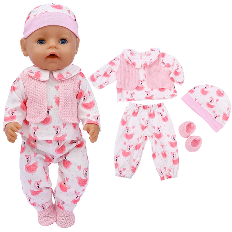 Doll Clothes Fit for 17 inch 43cm Born New Baby doll pink pajama set For Baby girl Birthday Festival Gift