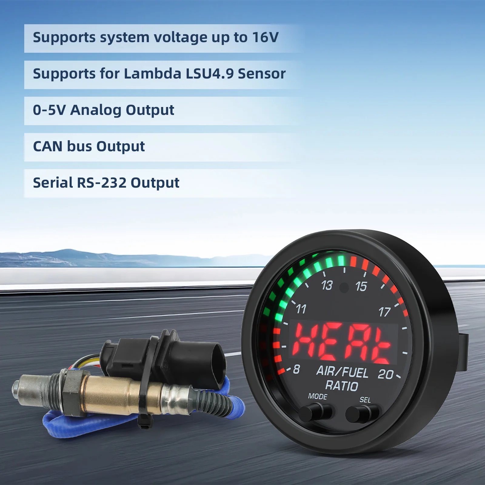30-0300 X-Series Wideband Car AIR/FUEL Ratio Gauge With LSU 4.9 Oxygen Sensor For 12V Car
