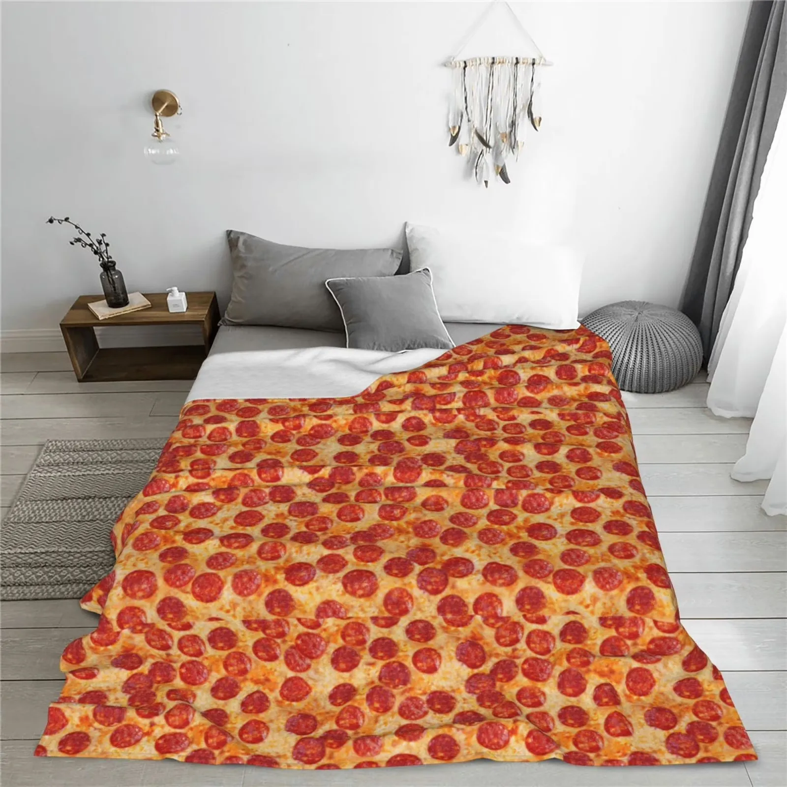 Pepperoni Pizza Slice Print Flannel Fleece Throw Blanket Sherpa Sofa Couch Cover
