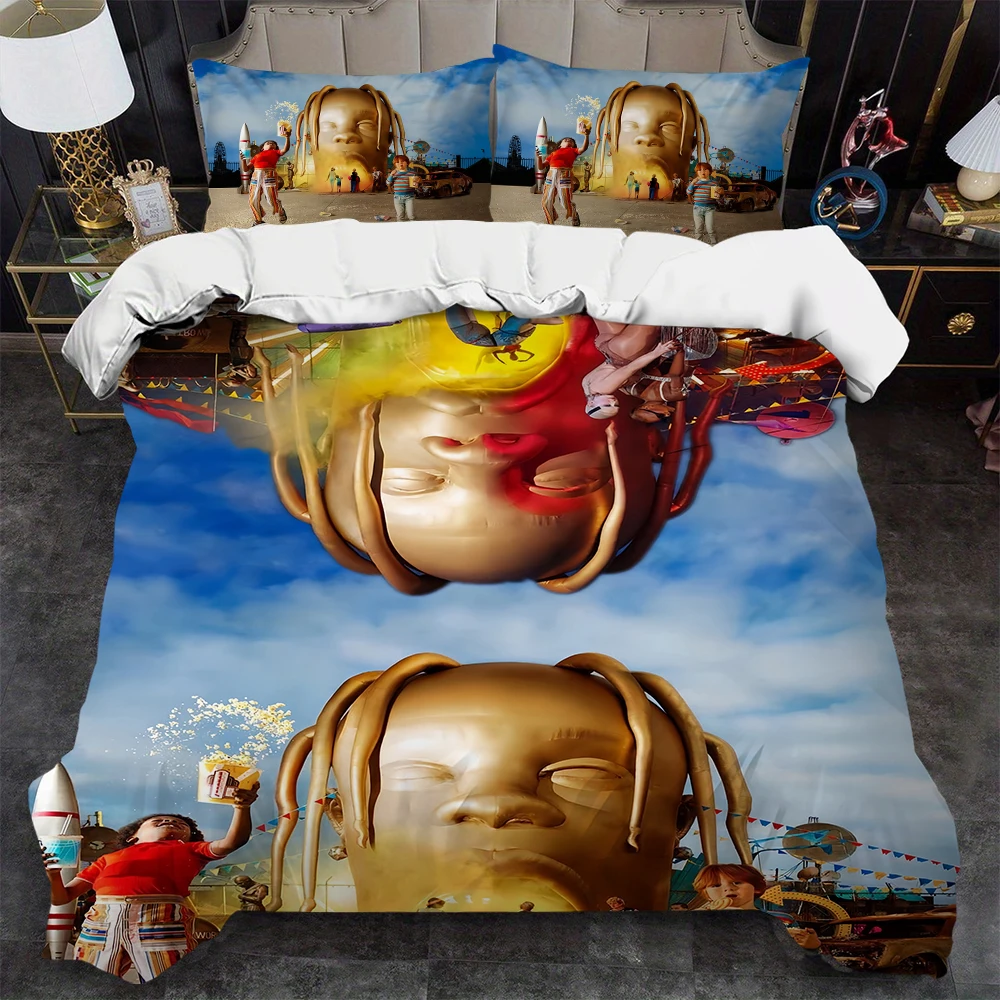 Комплект пододеяльников Rapper T-Travis S-Scott Astroworld, постельное белье в домашнем стиле, мягкая хлопковая кровать для стирки, комплект из 3 предметов, студенческий общежитие, подарок