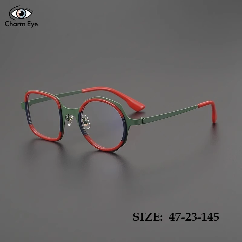 

Glasses Frame Women One Square One Circle Personalized Acetate Titanium Fashion Men Myopia Anti Blue Light Ultra Light Eyeglass