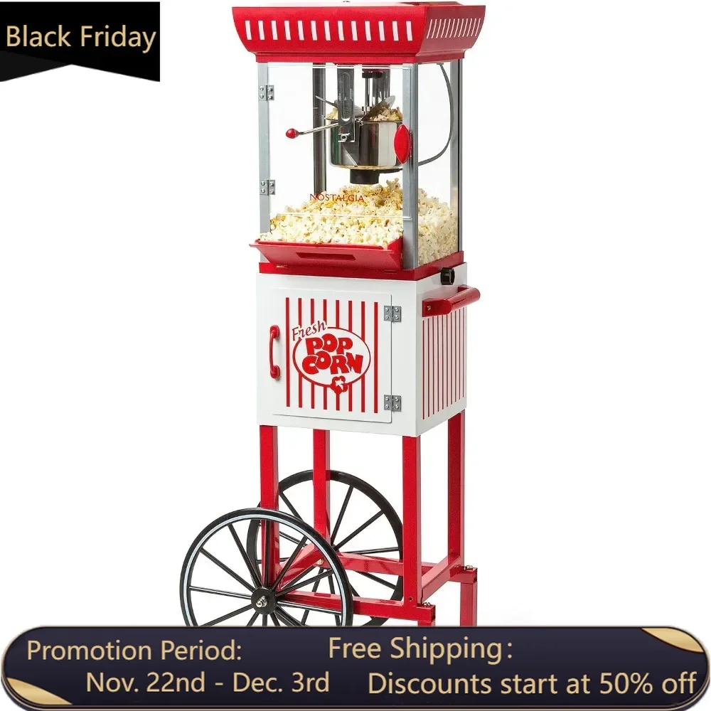 Popcorn Maker Machine, Professional Cart With 2.5 Oz Kettle Makes Up to 10 Cups - Vintage Popcorn Machine Movie Theater Style