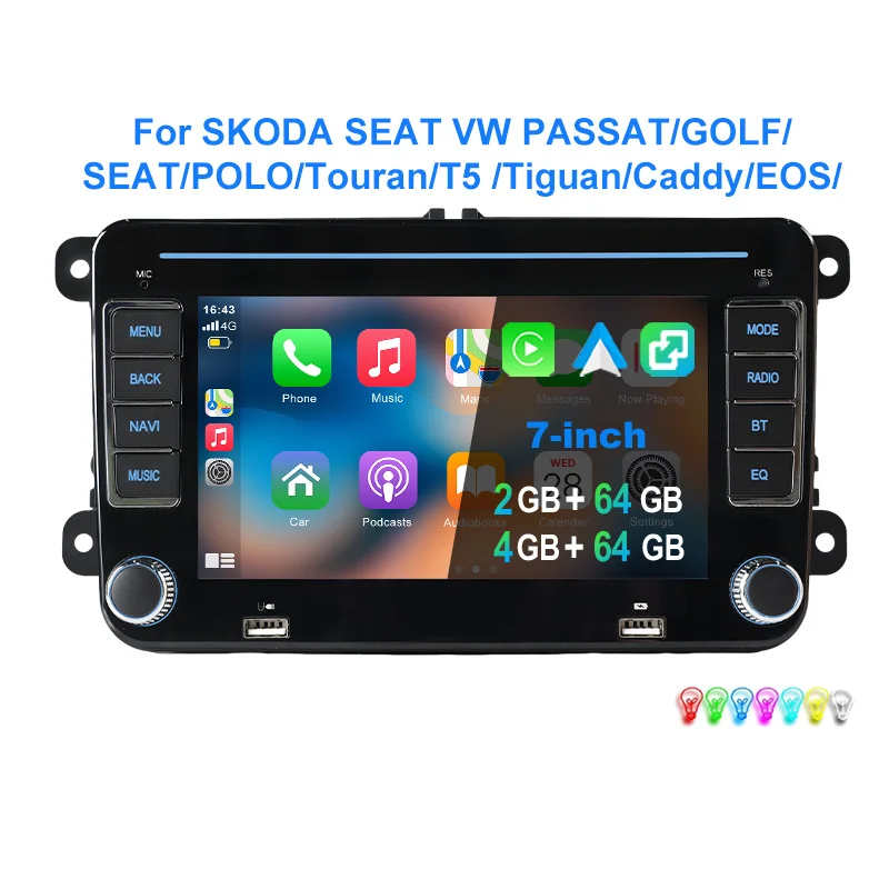 Autoradio ESSGOO Android 15 7 Inch voor VW Golf 5 6 Passat Polo 6R Touran Tiguan Caddy EOS Jetta Seat Skoda met Draadloze Carplay Android Auto GPS Navigatie RDS FM Bluetooth WIFI Stuurwielbediening - afbeelding 2
