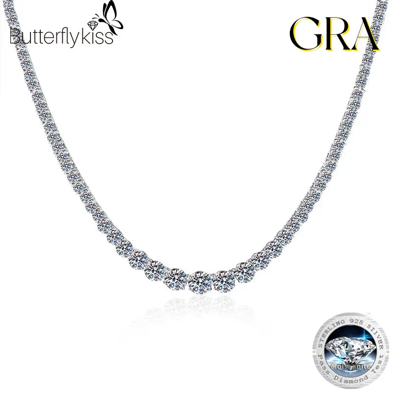 

Butterflykiss D Color Moissanite Tennis Necklace 925 Sterling Sliver Plated 18k Gold Necklace For Woman Man Hiphop Party Jewelry