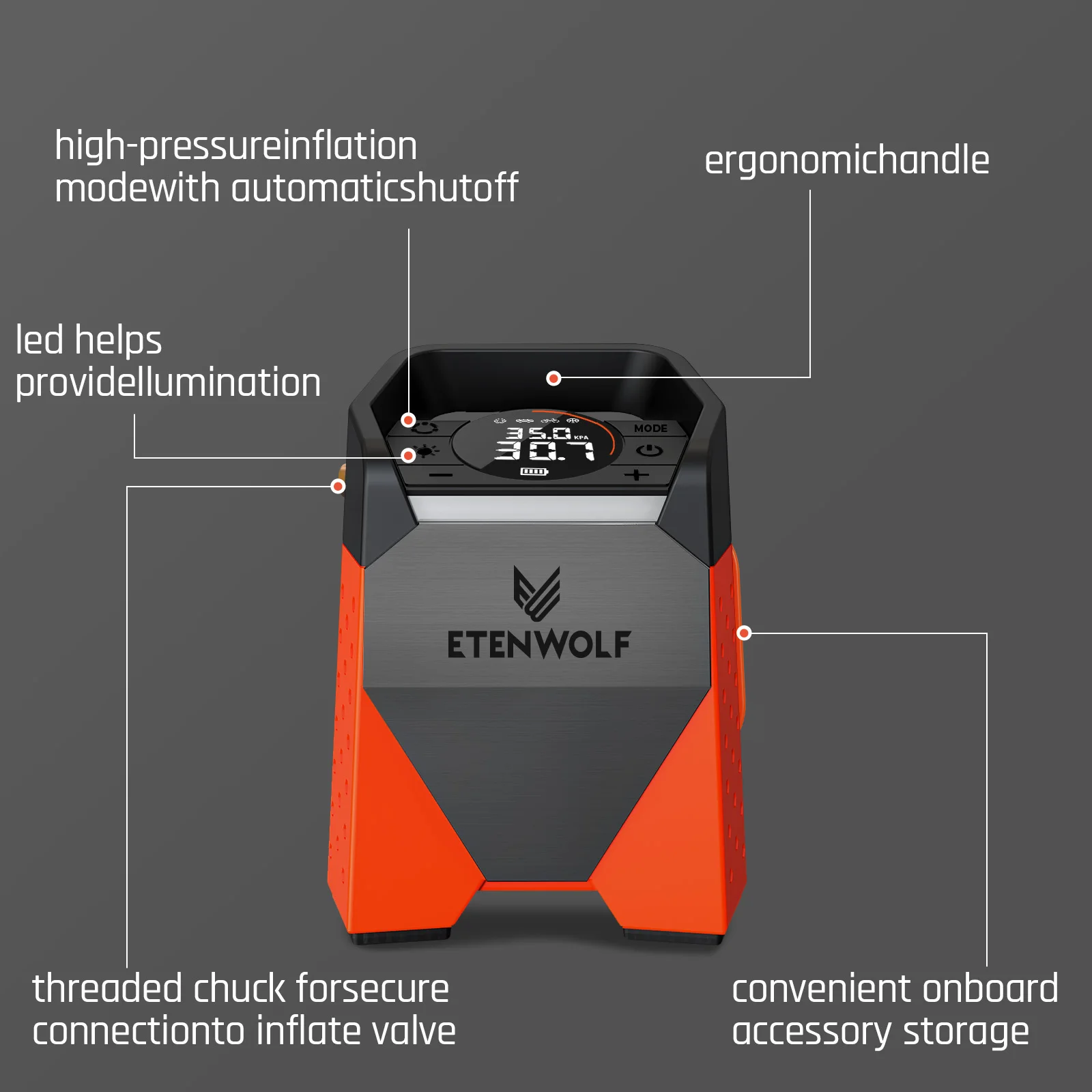 ETENWOLF S3se 타이어 팽창기, 휴대용 공기 압축기, 빠른 팽창 및 100% 듀티 사이클, 자동차, 자전거, 공용 160 PSI 공기 펌프