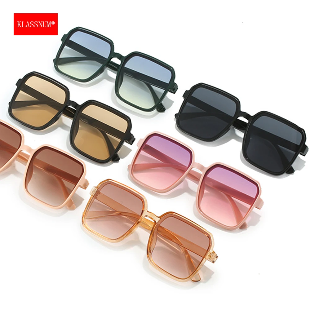 KLASSNUM Square Large Frame Sunglasses Women Vintage Sun Glasses UV Protection Eyepiece Color Shades Female Goggles UV400 New