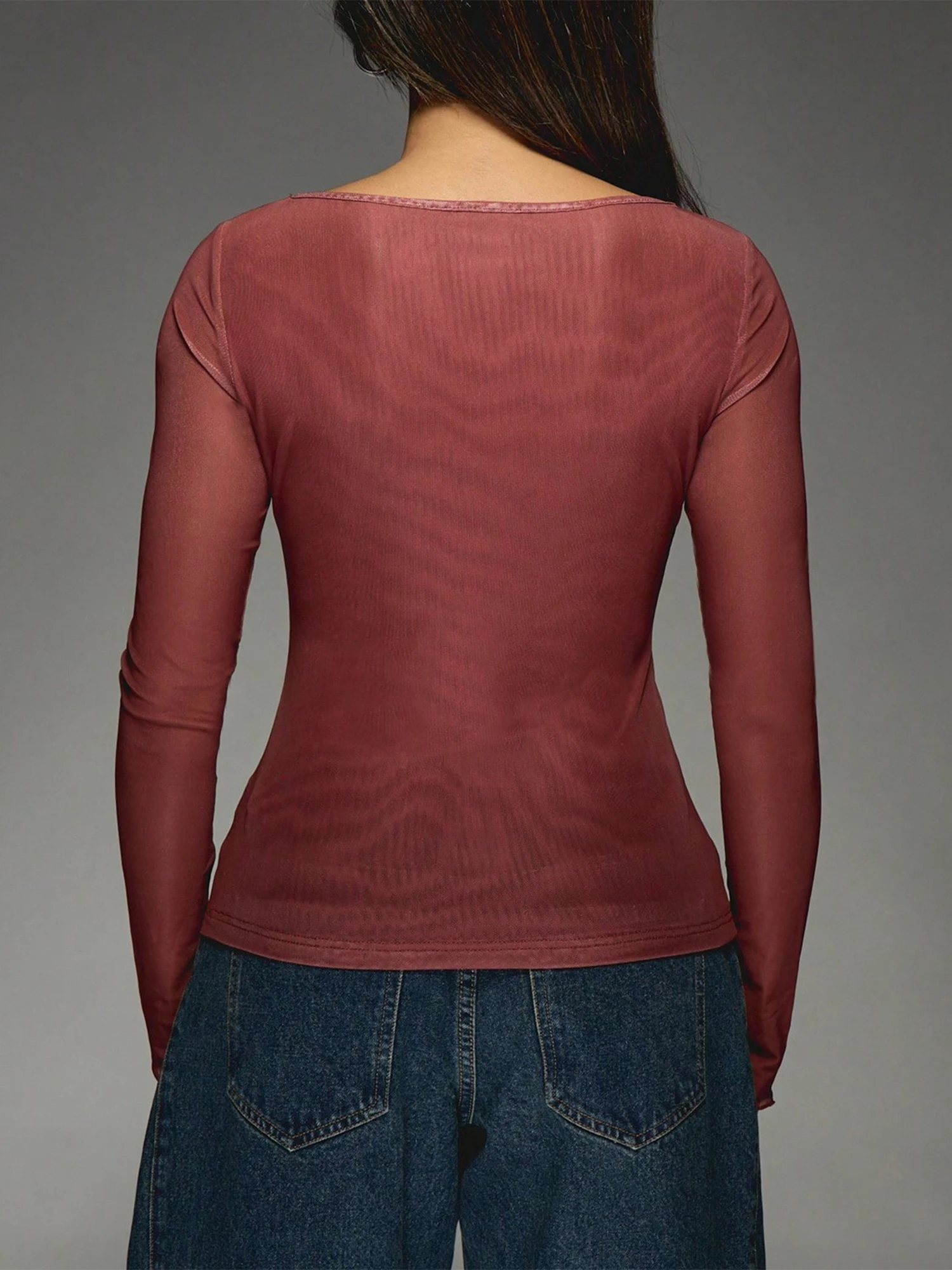 Women s Spring Summer Mesh Tops Long Sleeve O Neck Butterfly Print  Fit Blouse