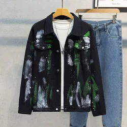 Colored Denim Jacket Print Cotton Mens Fashion Outerwear Oversize Punk Hip Hop Street Wear Vintage Coat 2024