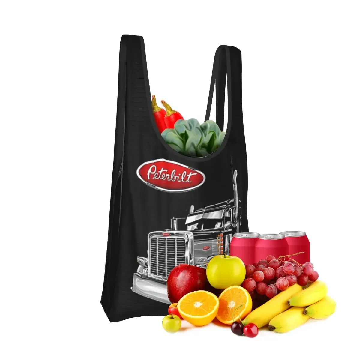 Peterbilt Truck Shopping Bag Portable Tote Bags Foldable Shoulder Shopper Bag Groceries Handbag