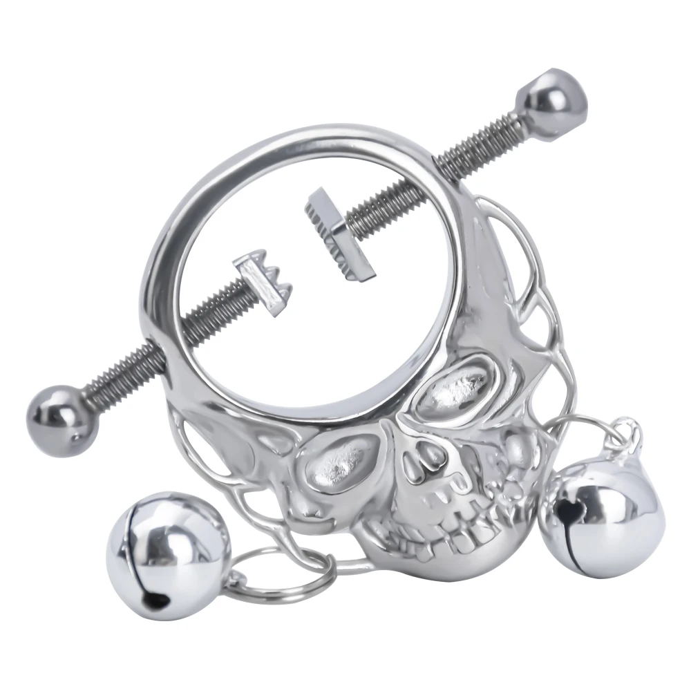 LUUK Skull Nipple Chain Clamps Clips Stainless Steel Adjustable Pressure Nipple Rings with Chain Sex Toys for Women