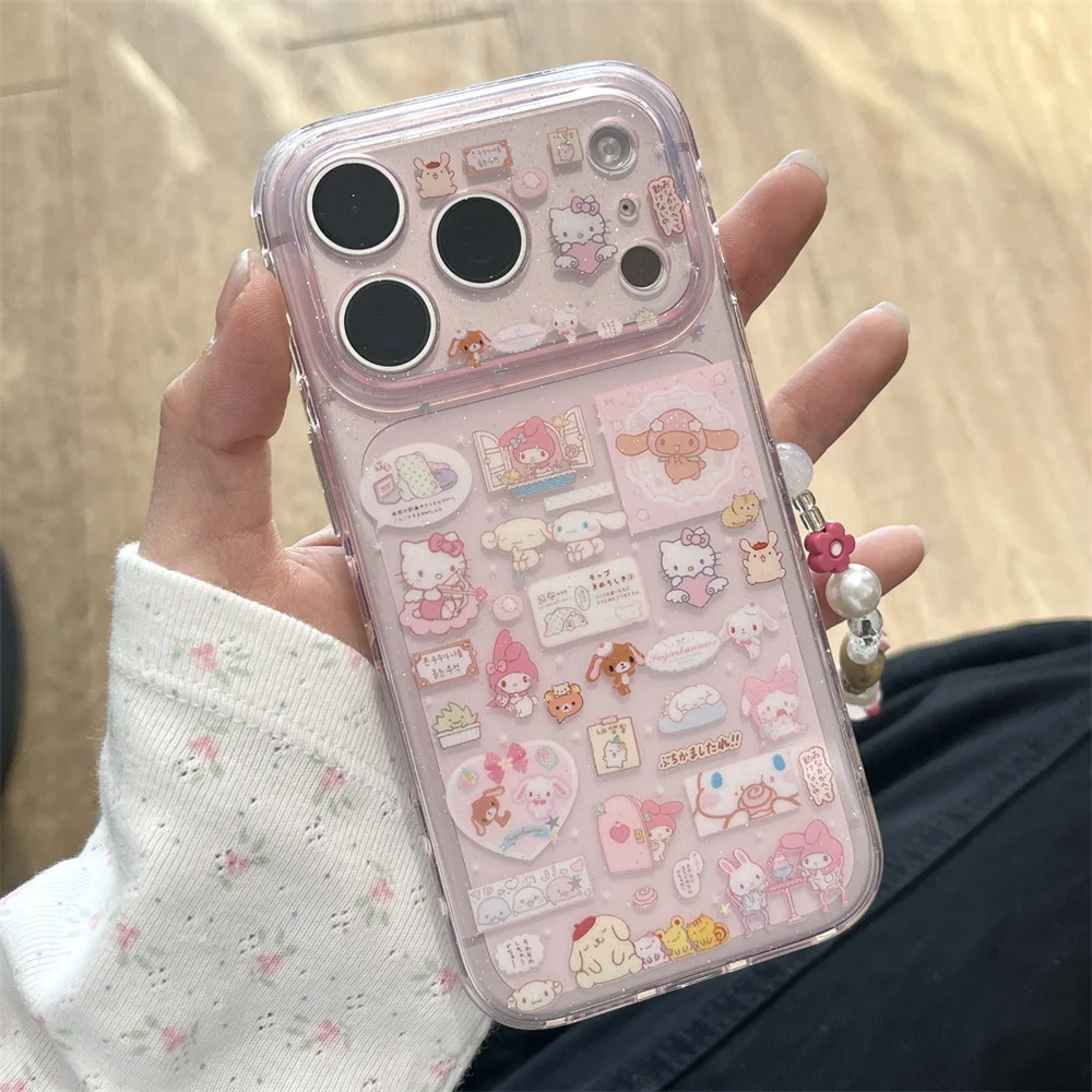Urocze etui na telefon z króliczkiem i łańcuszkiem w stylu kawaii, odporne na wstrząsy, do iPhone 17 Pro 14 13 15 16 Max 17 Pro Max, koreańskie obudowy, funda. — zdjęcie produktu 6