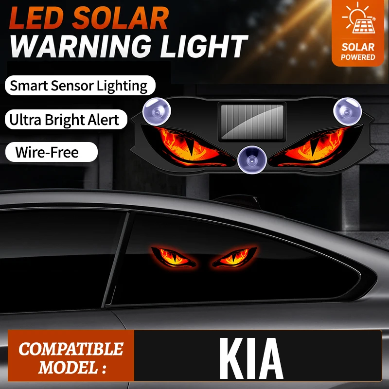 Fits For KIA Solar Powered Devil Eye Blinking Car Light Vibration Sensor Car Ambient Light Triangle Window LED Decoration