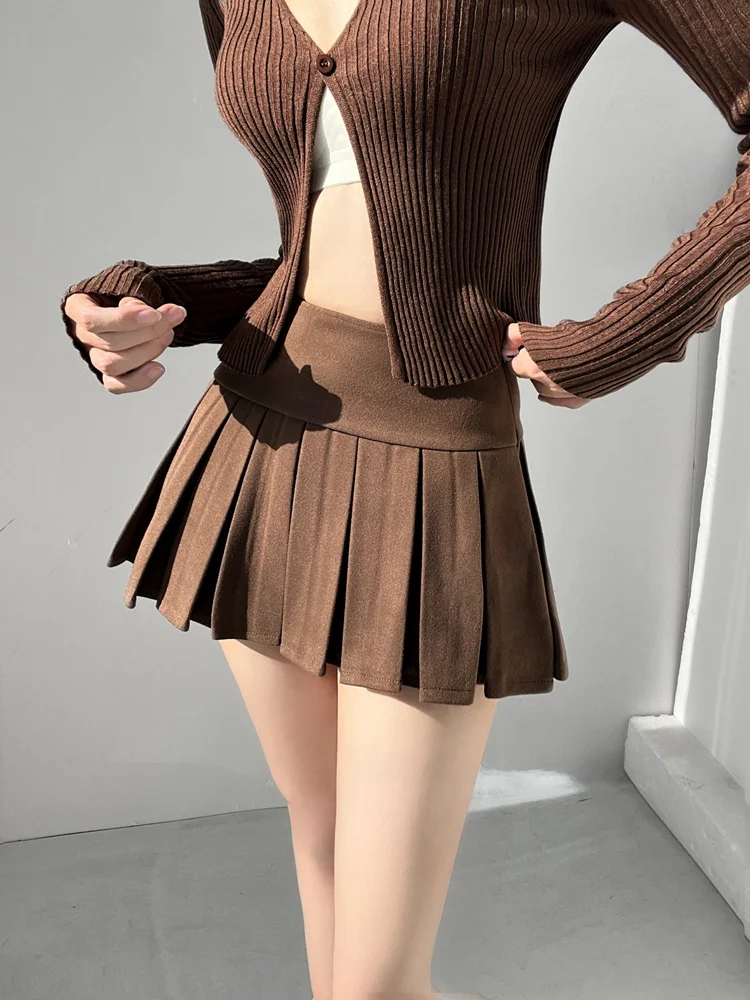 Taille haute décontractée ort jupe femmes Anti-lumière collège Sle jupe plissée minceur Design automne hiver Faion tendance