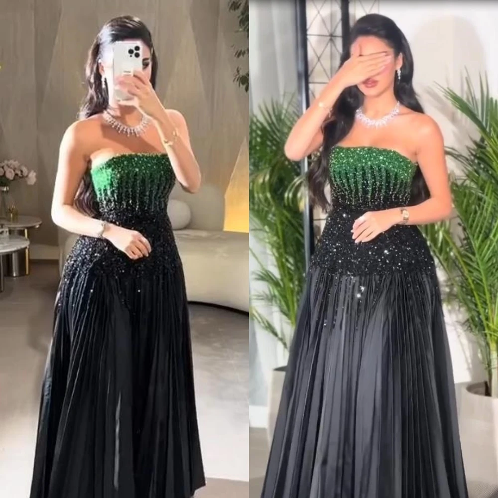 Prom Dress Saudi Arabia Yipeisha Sparkle Elegant Strapless A-line Beading Paillette / Sequins Draped Charmeuse Evening Dresses